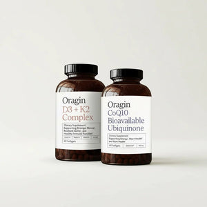 Two bottles of Oragin supplements on a white background