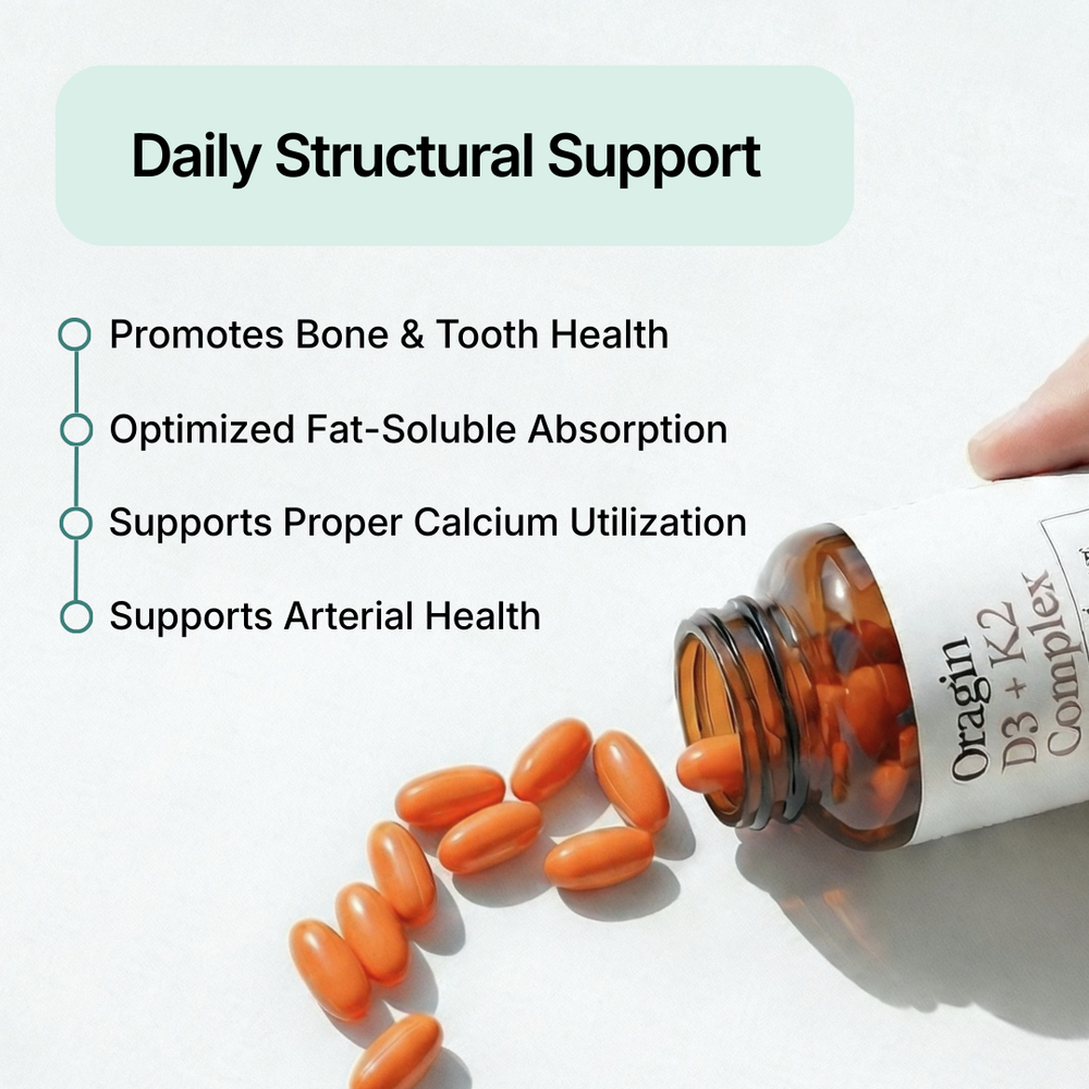Brown supplement bottle labeled 'Oragin' on a white background